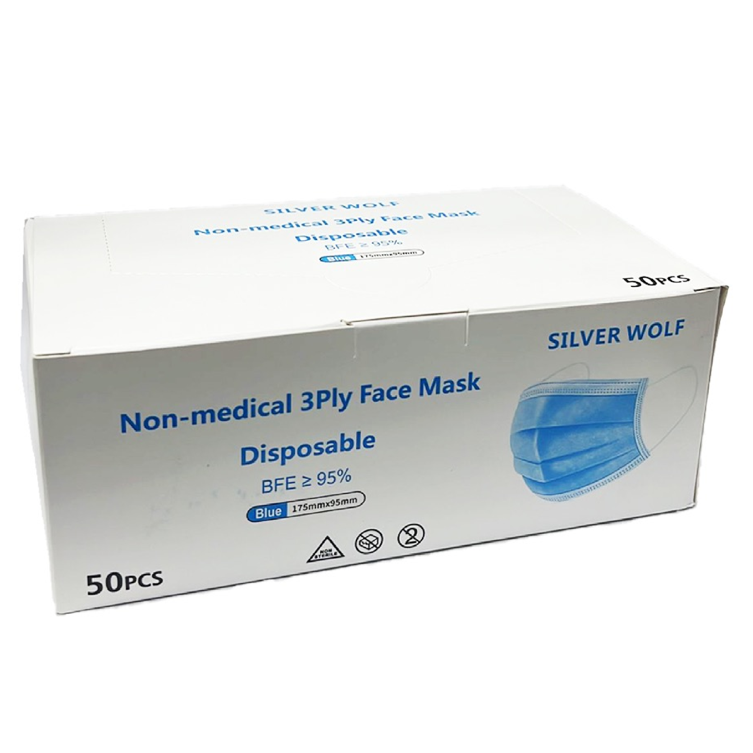SILVER WOLF Non-Medical 3-PLY Disposable Face Mask 50PC/BOX