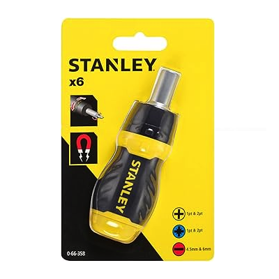 STANLEY STUBBY MULTI-BIT Ratcheting Screwdriver With 6 Bits SET 66-358