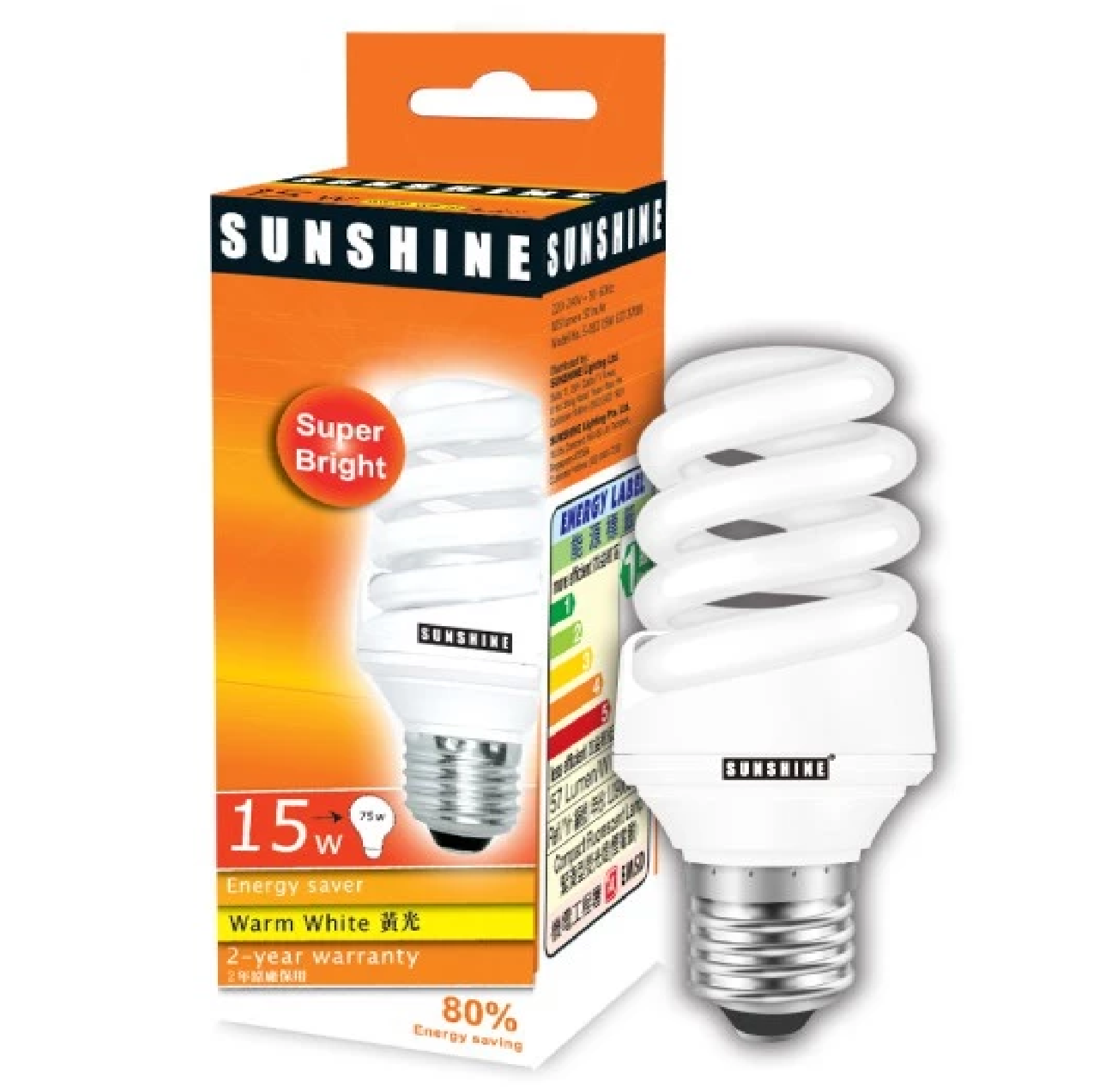 Sunshine Energy Saving Lamp TWIST SPIRAL 15W E27 WARMWHITE S-03D
