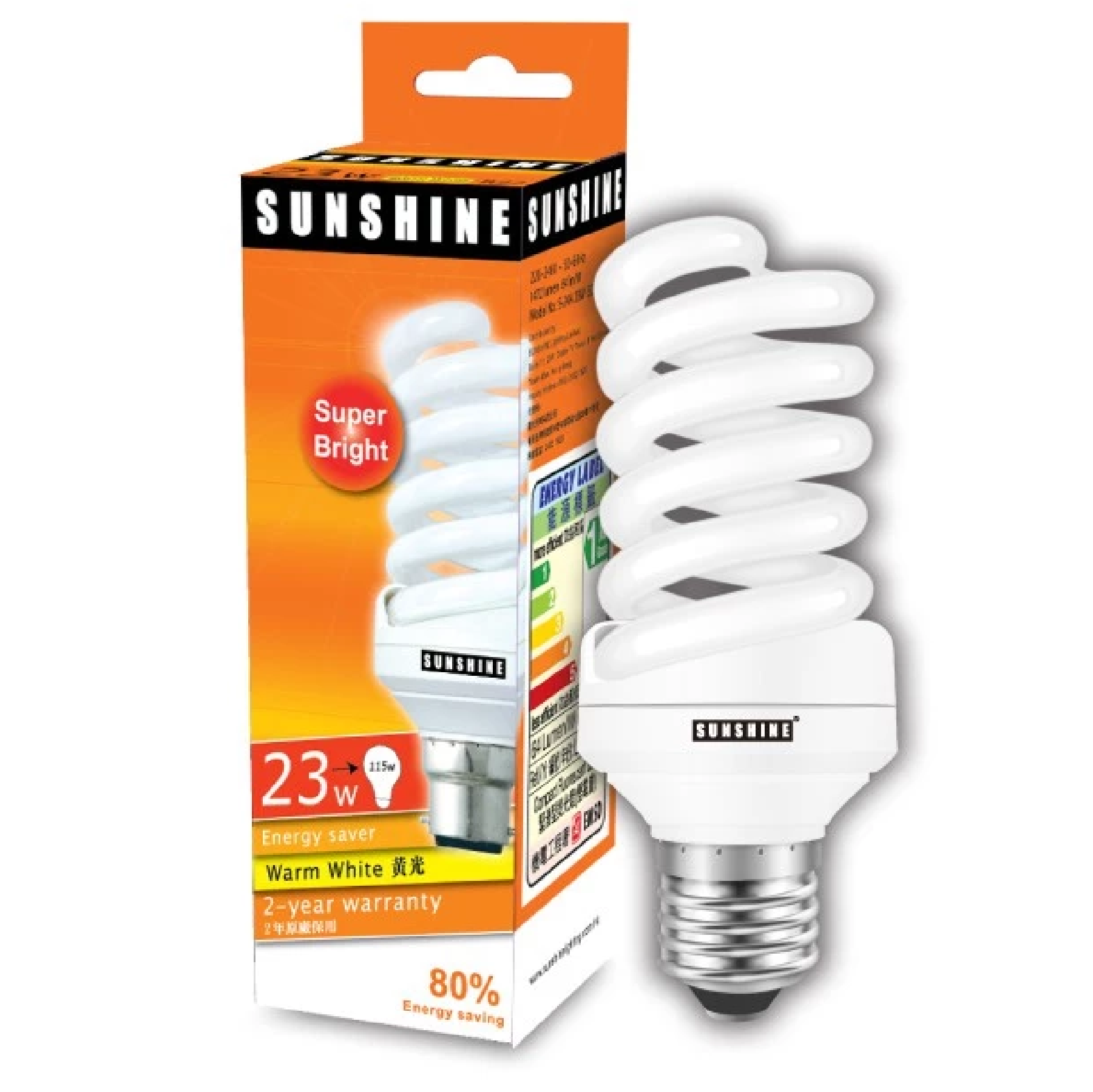 Sunshine Energy Saving Lamp TWIST SPIRAL 23W E27 WARMWHITE S-24A
