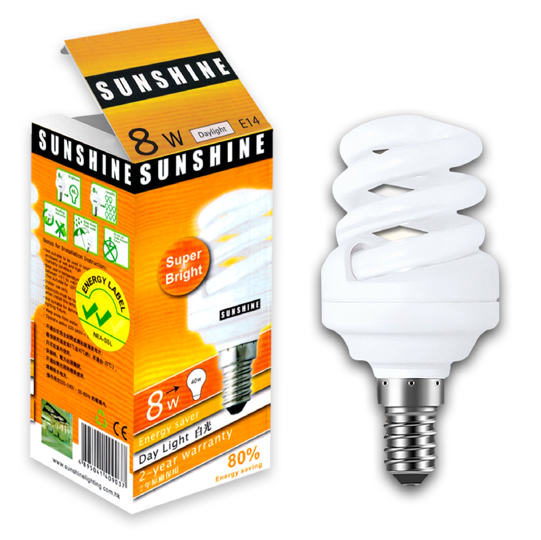Sunshine Energy Saving Lamp TWIST SPIRAL 8W E14 DAYLIGHT S-16A