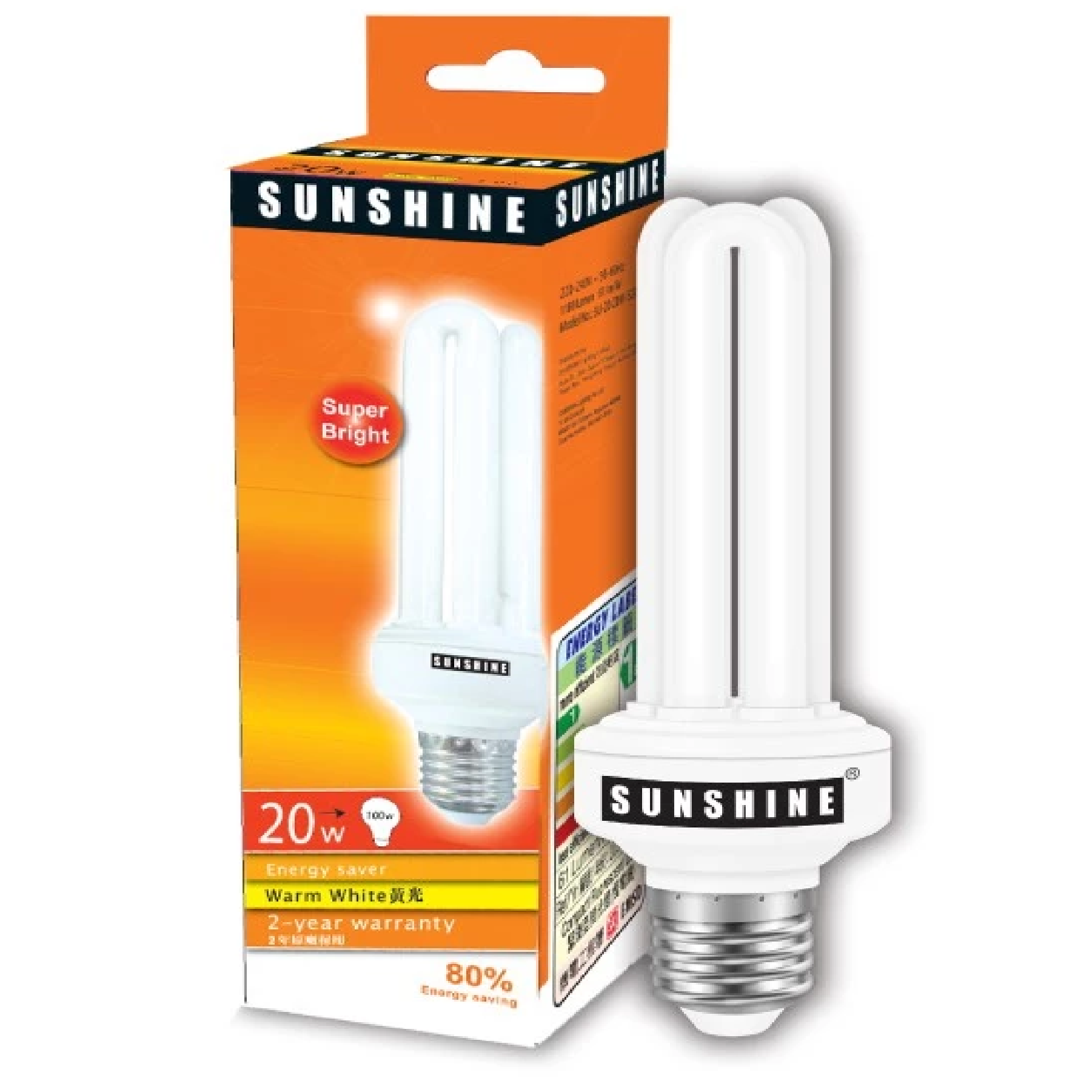Sunshine Energy Saving Lamp U-TUBE 20W E27 WARMWHITE 3U-20