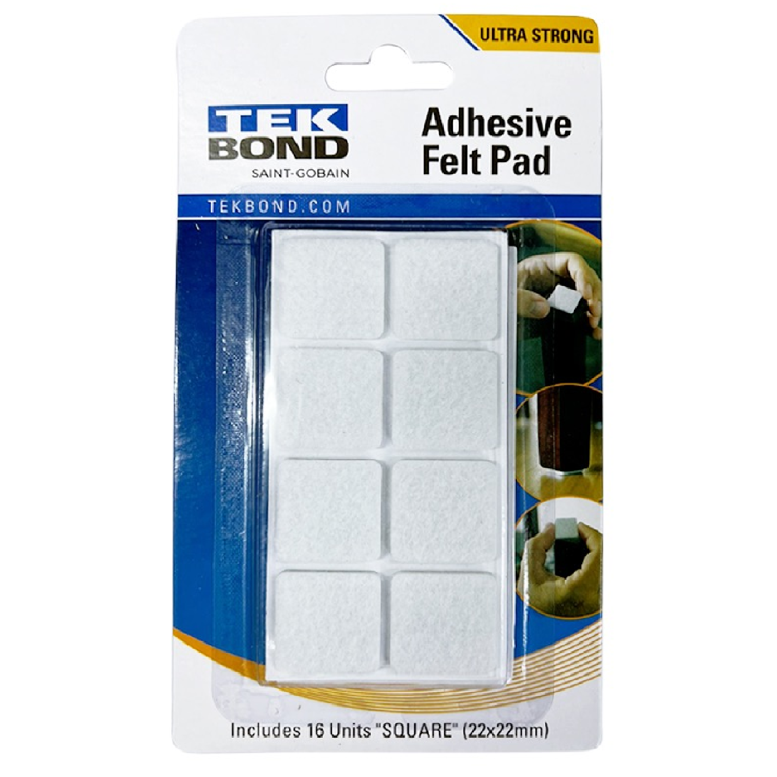 TEKBOND 16 X SQUARE Self-Adhesive FELT PAD 22MM X 22MM WHITE