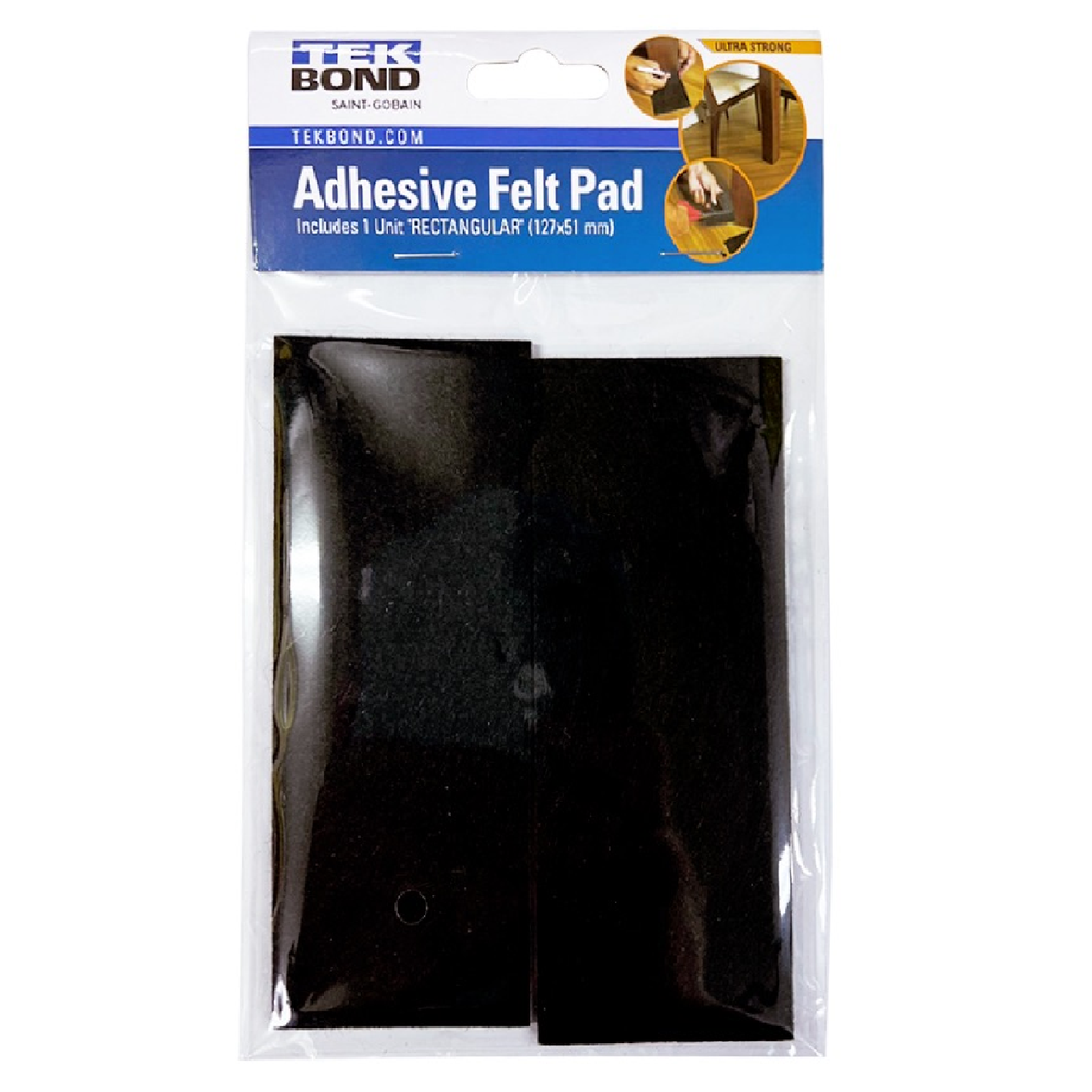 TEKBOND RECTANGLE Self-Adhesive FELT PAD 127MM X 51MM BLACK