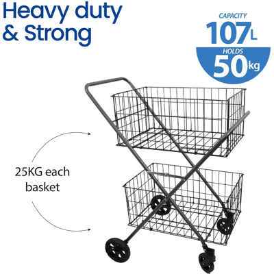 WHITE MAGIC DUAL Handy Basket Trolley Cart 50KG LOAD